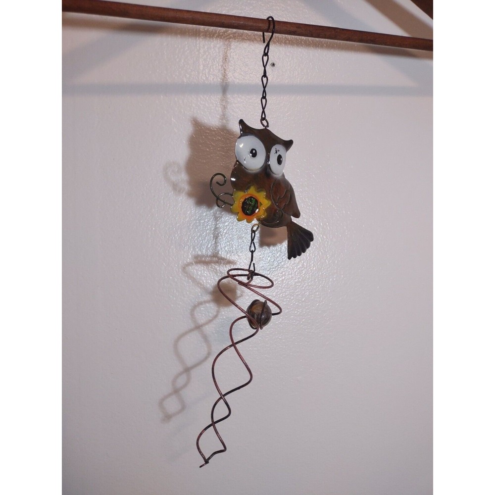 Owl Wind Chime Art Decoration Glass Metal Cute